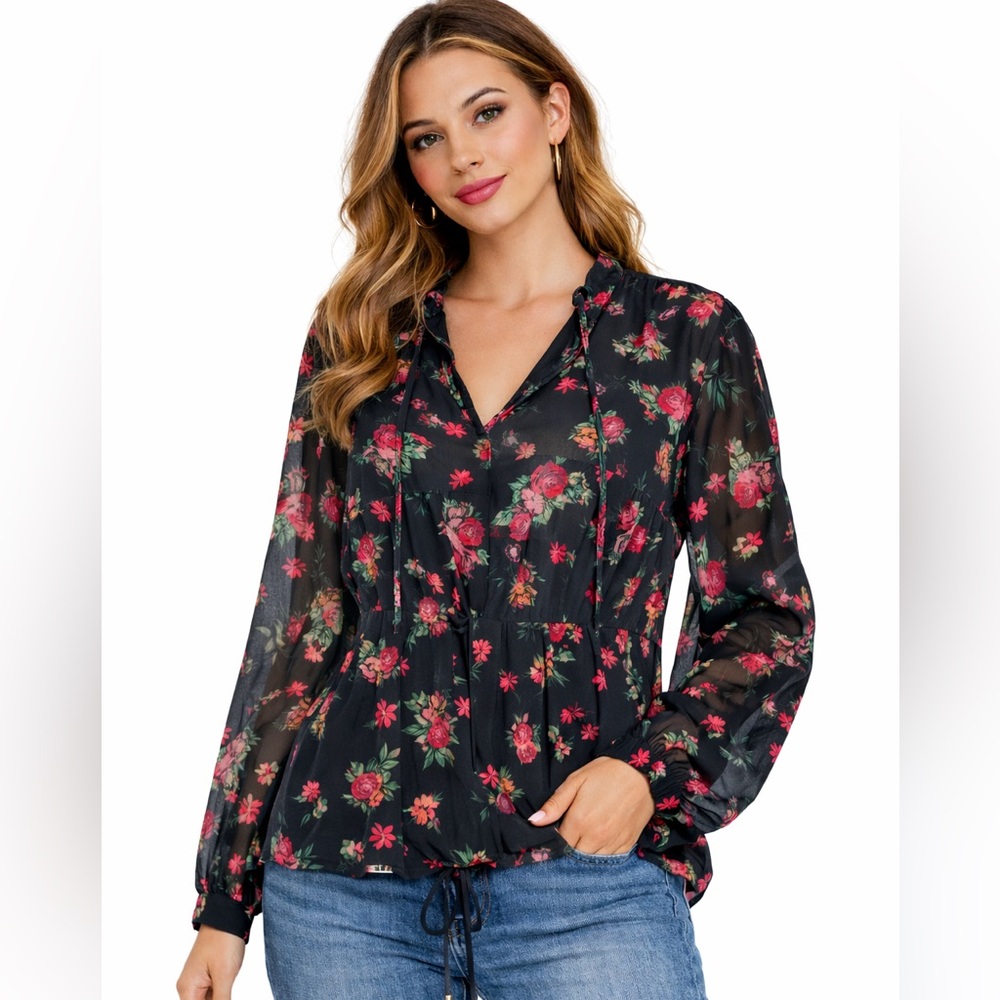 Juicy Couture Black Label Floral Sheer Blouse Y2K Boho Small